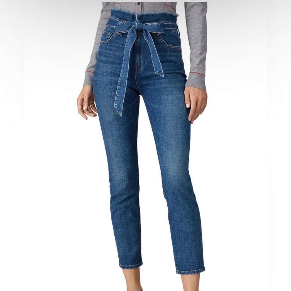 7 For All Mankind Dark Wash Roxanne Paperbag High Waist Tie Skinny Jeans Size 26